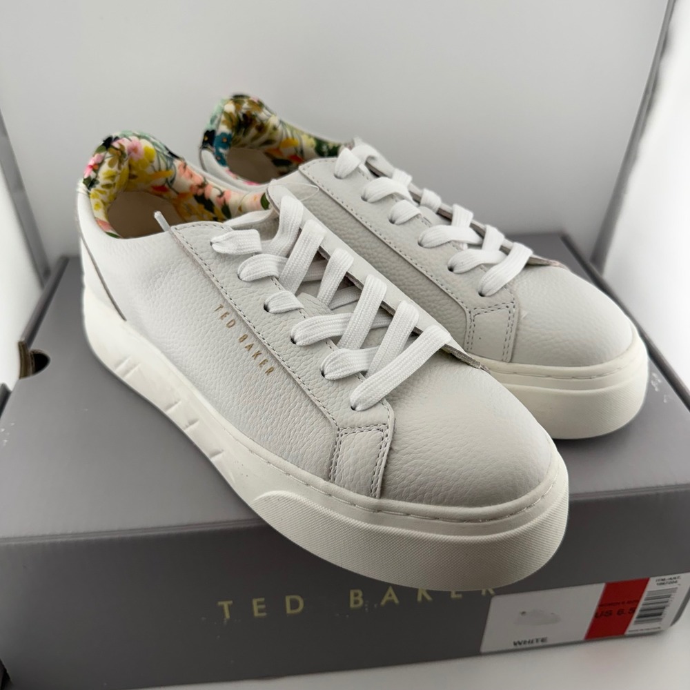 Ted Baker White Leather Platform Sneakers Women 6.5 Floral 1967204 Excellent - Picture 5 of 9